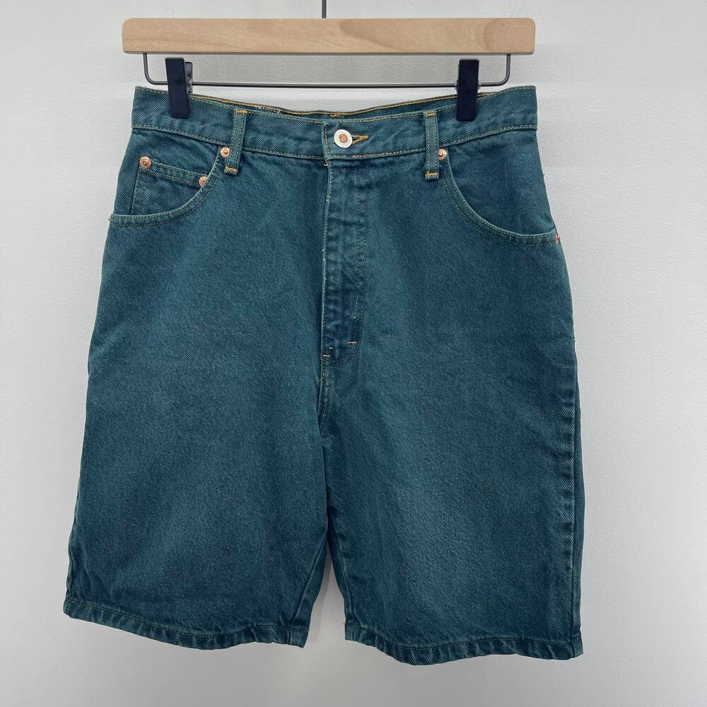 VTG 90s/Y2K ENUF Internationale Green Denim Shorts Juniors 9/10‎ Bermuda